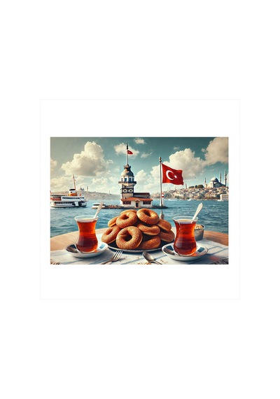 Simit Ve Vapur Manzarası Tasarım Ahşap Tablo