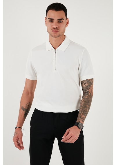 Buratti Pamuklu Regular Fit Fermuarlı Erkek Polo Yaka T Shirt 5902915 Beyaz