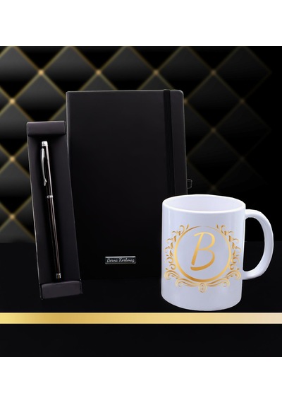 Kişiye Özel Harf Kupa & Siyah Defter & Dokunmatik Füme Roller Ka
