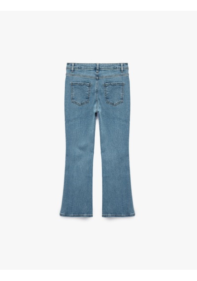 Koton Pamuklu Cepli Slim Fit İspanyol Paça Denim Pantolon Lıght Indıgo 6skg40010ad Açık Mavi