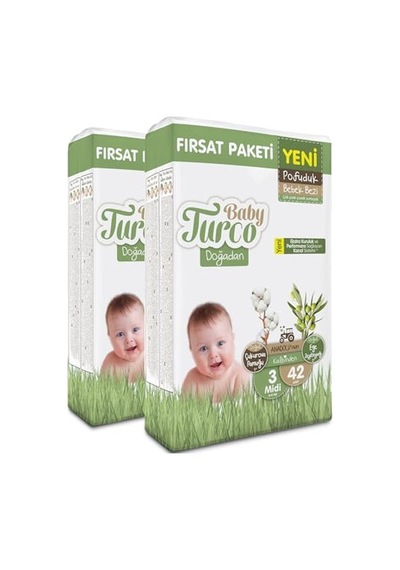 Baby Turco Doğadan Ekonomik Fırsat Paketi Pofuduk Bebek Bezi 3 Numara Midi 84 Adet