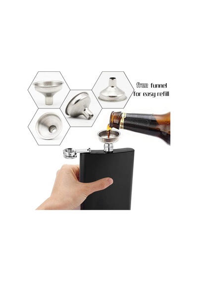 Perlotus 7 Oz- 235 Cc Hunili Cep Tipi Mat Siyah Çelik Viski İçki Likör Matarası Siyah