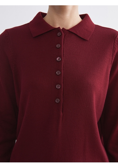 Lcw Comfort Bordo Polo Yaka Kadın Triko Kazak