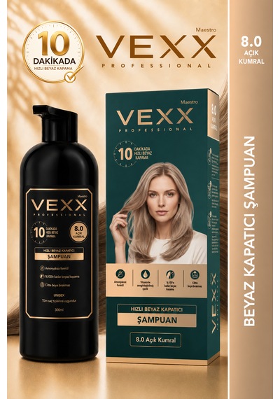 Vexx Professional Beyaz Kapatıcı Pratik Boya Şampuan Açık Kumral 8.0 Amonyaksız Formül 300 Ml.