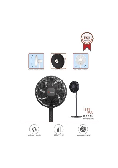 Torima Sf-01 Siyah Ayarlanabilir Ayaklı 14'' İnc 45w 3 Kademeli 7 Pervaneli Vantilatör Fan