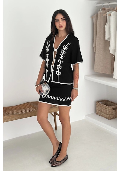 Asprin Fashion Keten Kumaş Süzene Detaylı Takım Siyah
