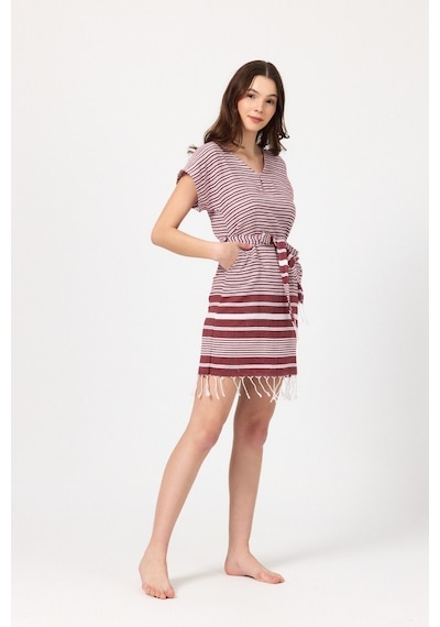 Mulberry Katya Plaj Elbisesi Tunik Pareo %100 Pamuk Bordo