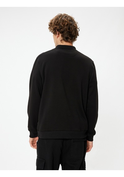 Koton Polo Yaka Sweatshirt Uzun Kollu Şardonlu Pamuk Karışımlı Siyah 5wam70030mk Siyah Koton Polo Yaka Sweatshirt Uzun Kollu Şardonlu Pamuk Karışımlı Siyah 5wam70030mk Siyah