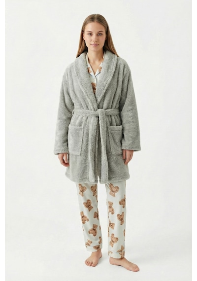 Şal Yaka Wellsoft Sabahlık & Peluş Bornoz-yumuşak, Polar Unisex Sabahlık Gri