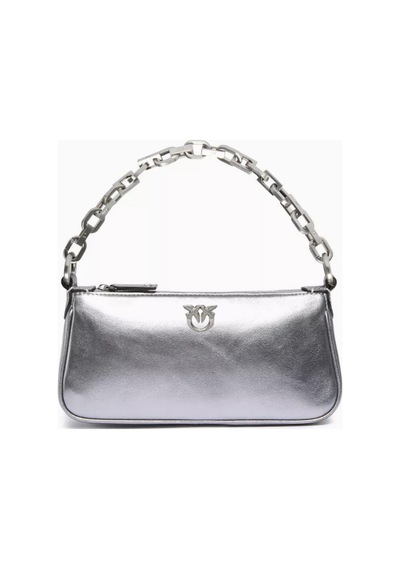 Pinko Lamine Süet Mini Yarım Ay El Çantası, Parlak & Çok Yönlü Gümüş