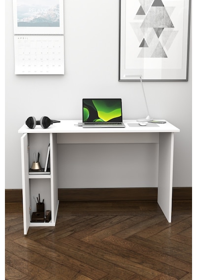 Ergonomik Çalışma Masası, Kitaplık Ve Kapaklı Depolama Alanı İle Modern Tasarım Beyaz Beyaz Ergonomik Çalışma Masası, Kitaplık Ve Kapaklı Depolama Alanı İle Modern Tasarım Beyaz Beyaz
