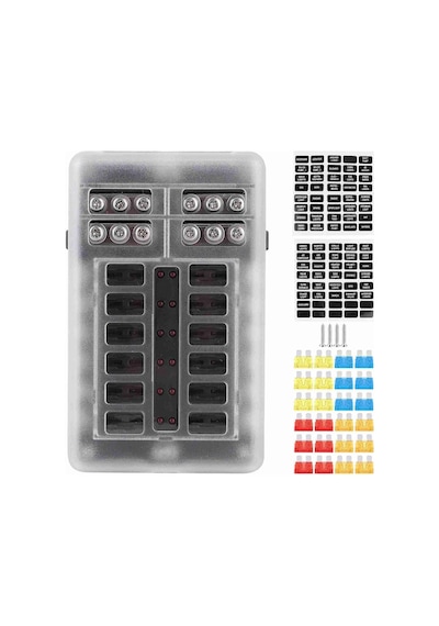 Led Uyarı Işıklı 12 Yollu Bıçak Sigorta Kutusu - Pbt Blok Sigorta Tablosu Ve Etiket Seti Oto, Karavan, Tekne Uyumlu