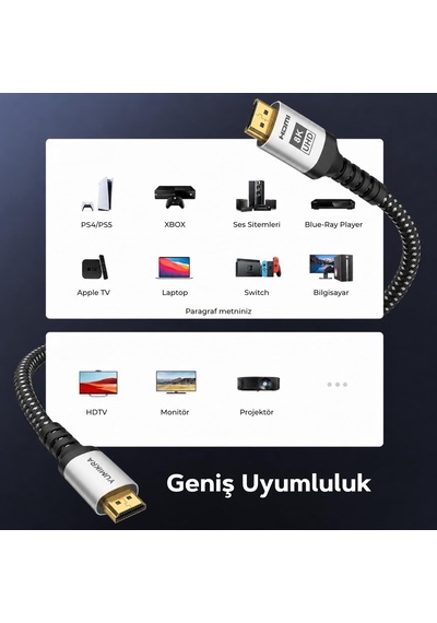 Yumıkra Ultra Sertifikalı Hdmı 2.1 Kablo, 8k 60hz, 4k 240hz, 48 G