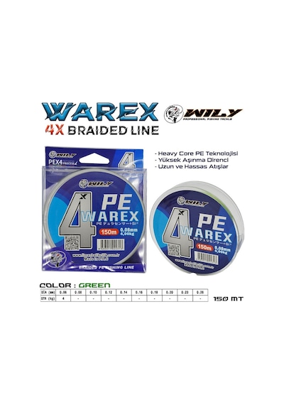 Wily Warex 4 Kat İp Misina 100 Mt Yeşil 0,18
