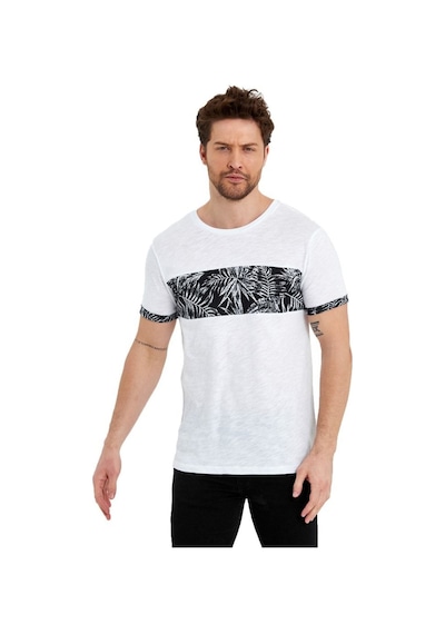 Bisiklet Yaka Kısa Kollu Desenli Penye Erkek Tshirt İndigo