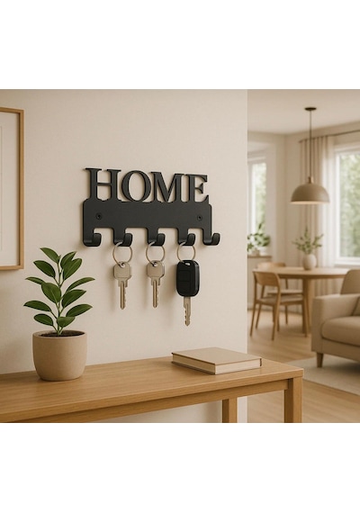 Lunoart Home Yazılı Metal Anahtarlık Askısı Duvar Tipi Anahtar Organizer Siyah