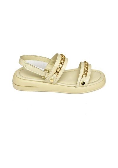 Fox Shoes S518105609 Bej Gold Zincir Detaylı Kadın Sandalet Bej