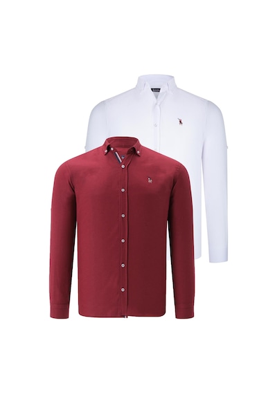 İkili Set G674 Dewberry Erkek Gömlek-beyaz-bordo Beyaz-bordo