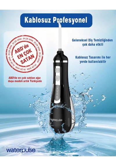 WaterPulse WP-V500-B Taşınabilir Şarjlı Masajlı Diş Protez Bakım ve Ağız Duşu