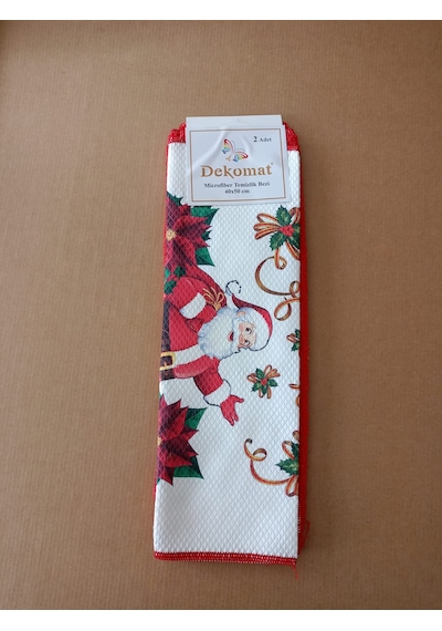 Microfiber Temizlik Bezi 40x50 Cm 2 Adet Yeni Yıl Bir Adet Baskılı Bir Adet Naturel Kırmızı