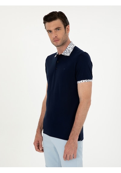 Lacivert Slim Fit Polo Yaka Merserize T-shirt