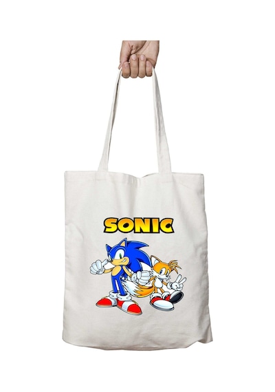 Art Hediye Sonic Yazı İkili İki Tarafı Kalıcı Baskılı Yıkanabilir Çanta Çok Renkli