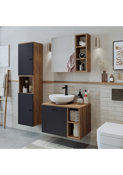 Lavabolu Mdf 65 Cm Lotus Çekmeceli Banyo Dolabı + Aynalı Üst Dlp Atlantik Çam - Antrasit Lavabolu Mdf 65 Cm Lotus Çekmeceli Banyo Dolabı + Aynalı Üst Dlp Atlantik Çam - Antrasit