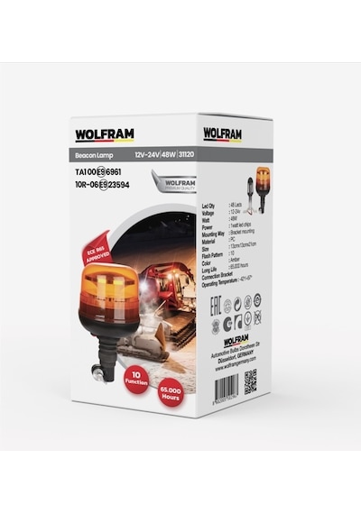 Led Tepe Döner İkaz Lambası Körük Bağlantılı 10 Fonksiyon 12/24v E-belgeli 48w