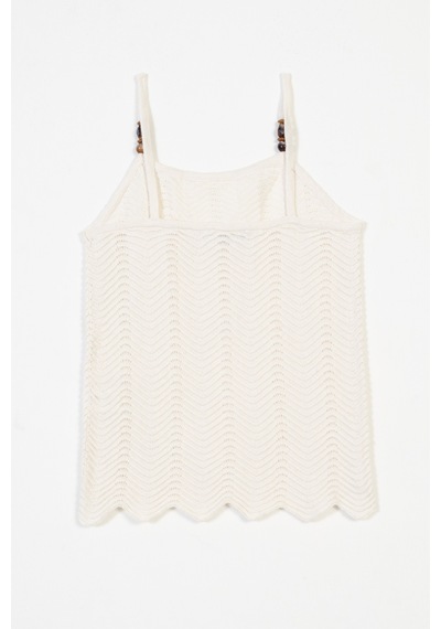 Halter Yaka Boncuk Detaylı Askılı Triko Top Ekru