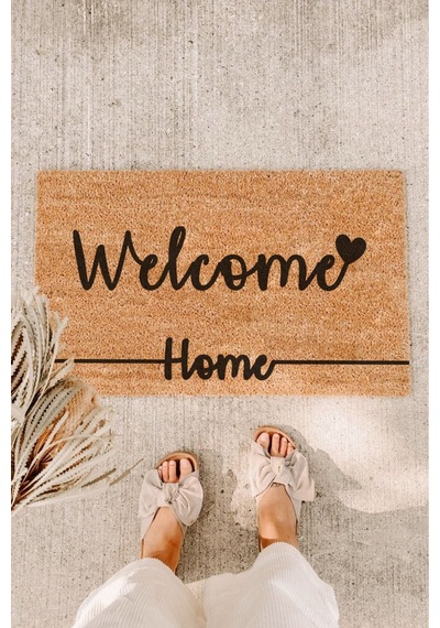 Welcome Siyah Kalpli Home Çizgili Koko Kapı Önü Paspası Tek Renk