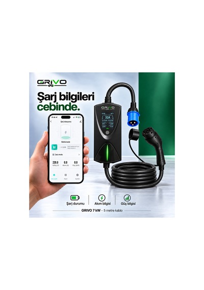7 Kw 32a Taşınabilir Elektrikli Araç Şarj Cihazı Type 2 5 Metre Kablo Ip67 2 Yıl  - 938842549