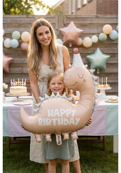 Happy Birthday Retro Açık Kahverengi Dinozor Temalı Folyo Balon Çocuk Doğum Günü Parti Süsü Çok Renkli