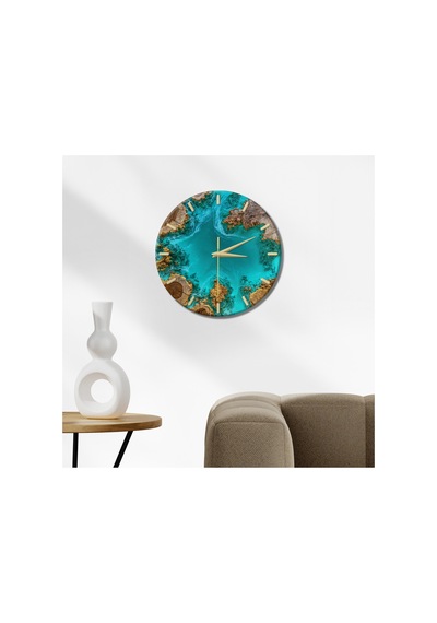 Epoxy Görünümlü Dekoratif Duvar Saati 33 Cm Uv Baskılı Mdf Duvar Saati Yeşil