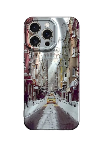 Apple iPhone Uyumlu  14 Pro Uyumlu Kılıf Crew Desenli Kapak - Galata Kulesi