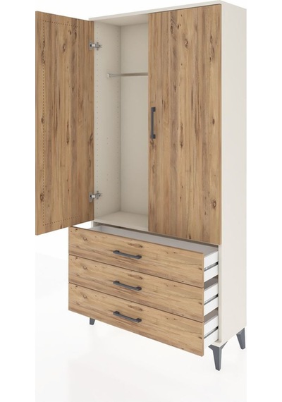 Arges Dolap Tek Raflı 3 Çekmeceli Tek Askılı 88x30x182 Aytaşı-çam Aytası