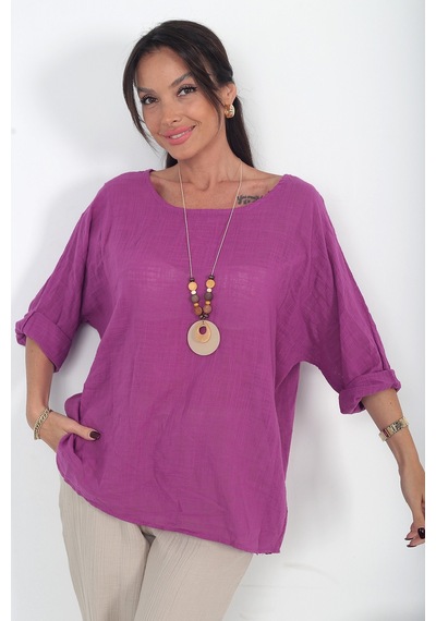 By Saygı Kadın İtalyan Coton Oversize Bluz Mürdüm