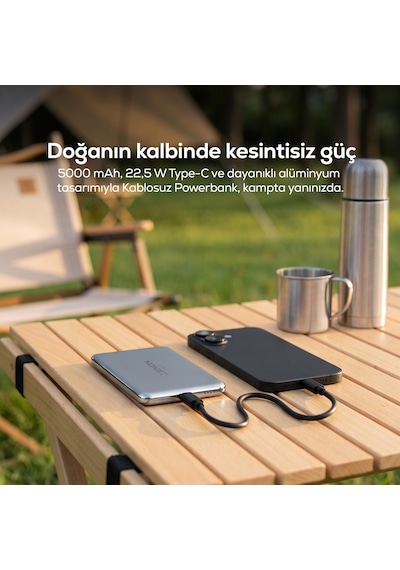 Xenon Smart Kablosuz Powerbank 15W 5000 mAh, Manyetik, 22.5W PD USB-C, İnce Alüminyum Gövde (X6440)