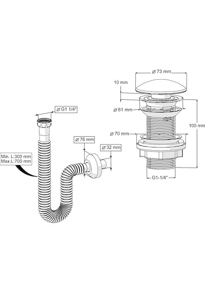 Yapıtaşı Yt655 Seramik Başlıklı Taşmasız Bas Aç Lavabo Gider Sifonu Parlak Siyah