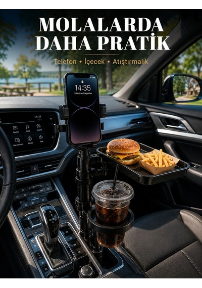 Çok Amaçlı Araç Organizeri Telefon Tutucu Ve Bardaklık Aparatı Android