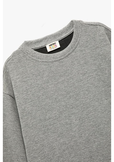Koton Erkek Çocuk Uzun Kollu Bisiklet Yaka Baskılı Pamuklu Sweatshirt Antrasit