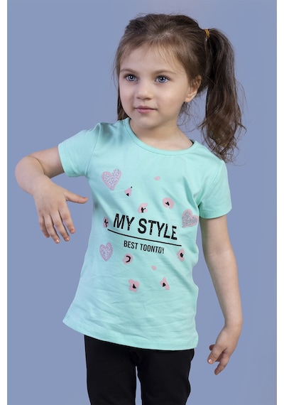 Toontoy Kids Toontoy Kız Çocuk Kalp Baskılı Tişört Mint Yeşili