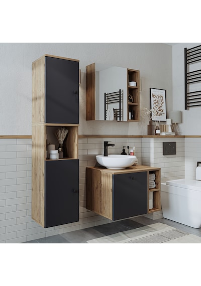 Lavabolu Mdf 65 Cm Lotus Çekmeceli Banyo Dolabı + Aynalı Üst Dlp Atlantik Çam - Antrasit Lavabolu Mdf 65 Cm Lotus Çekmeceli Banyo Dolabı + Aynalı Üst Dlp Atlantik Çam - Antrasit