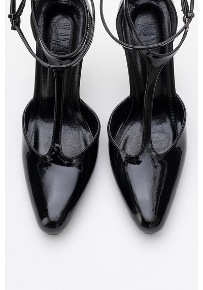 Luvishoes Luvi Shoes Jon Siyah Rugan Kadın İnce Topuklu Ayakkabı Siyah Rgn Siyah