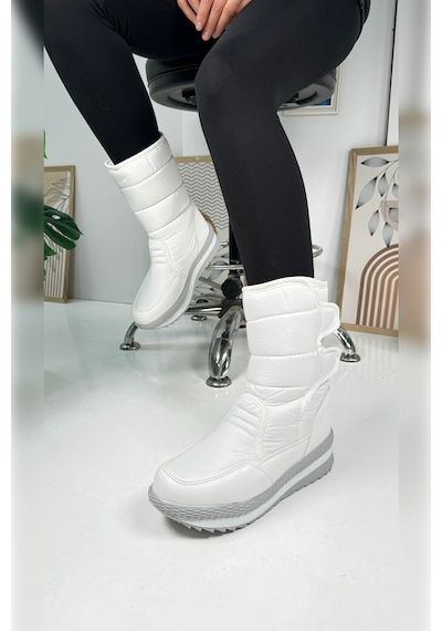 Nstil Alves Unisex Kadın - Erkek - Çocuk Kar Botu İçi Kürklü Cırt Cırtlı Kaymaz Taban Ayakkabı 802 Beyaz