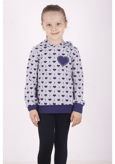 Toontoy Kız Çocuk Komple Kalp Desenli Sweatshirt Gri Melanj