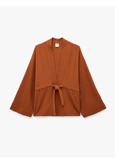 Koton Beli Bağcıklı Uzun Kollu Kruvaze Kimono Ceket Tarçın 6sak50046uw