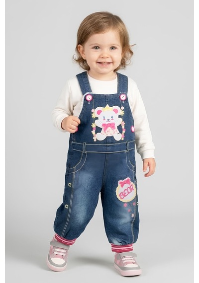 Modanıno Kız Bebek Welsoft İçli Jean Tulum Salopet 1-3 Yaş 12795mbk Indigo