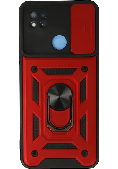 Newface Xiaomi Redmi 9c Kılıf Pars Lens Yüzüklü Silikon - Kırmızı