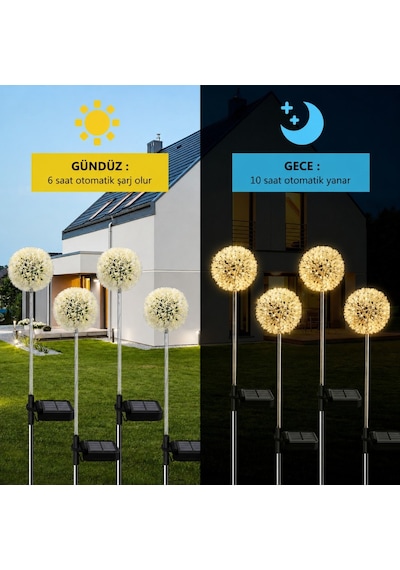 2'li Güneş Enerjili Karahindiba Bahçe Lambası Solar Led Dekoratif Dış Mekan Aydınlatma Sıcak Beyaz