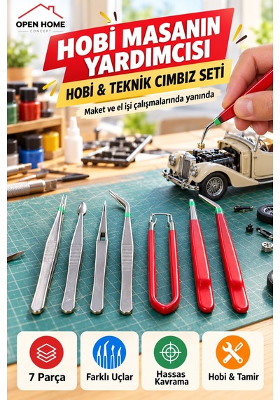 7 Parça Hobi Ve Teknik Cımbız Seti Farklı Uçlu Maket Elektronik Tamir Küçük Parça Tutma Kavrama Seti